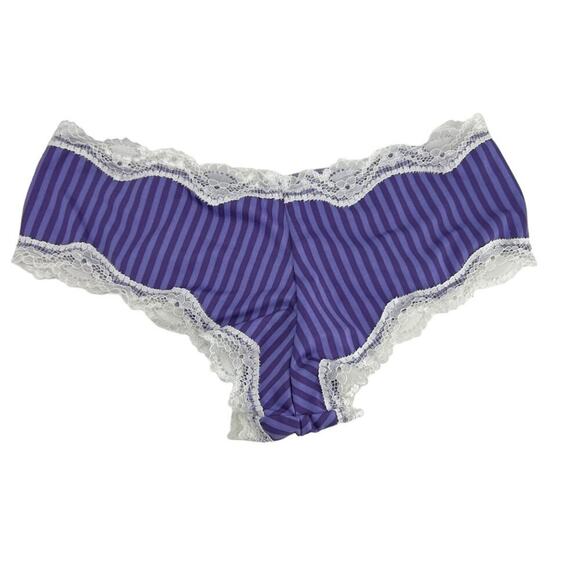 Miss Vickie's Intimates Indigo Purple Stripe White Lace Trim Panty Small 5/$25 - Picture 4 of 5